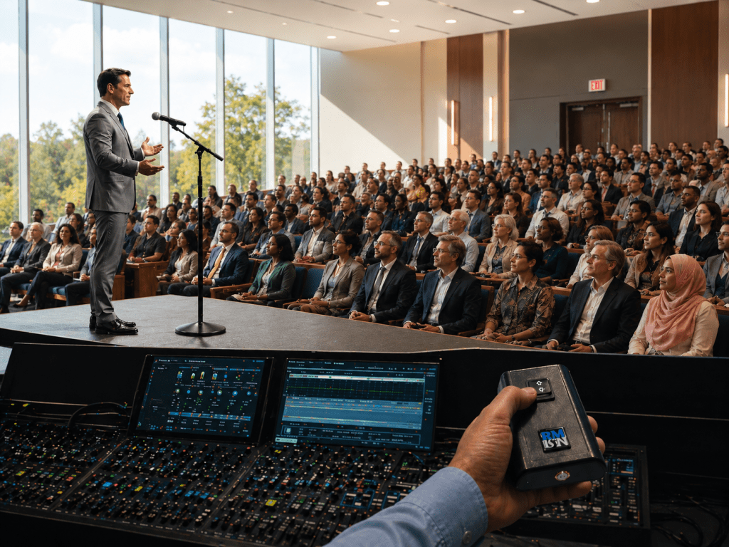 Auditorium Scene with Motorized Microphone stand on stage